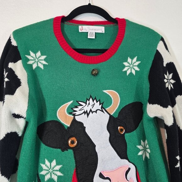 Jolly Sweaters Ugly Christmas Sweater Women Medium Pullover Cow Acrylic Party - Picture 2 of 8